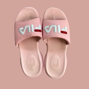 Fila Women's Pink Embroidered Logo Slide Sandals